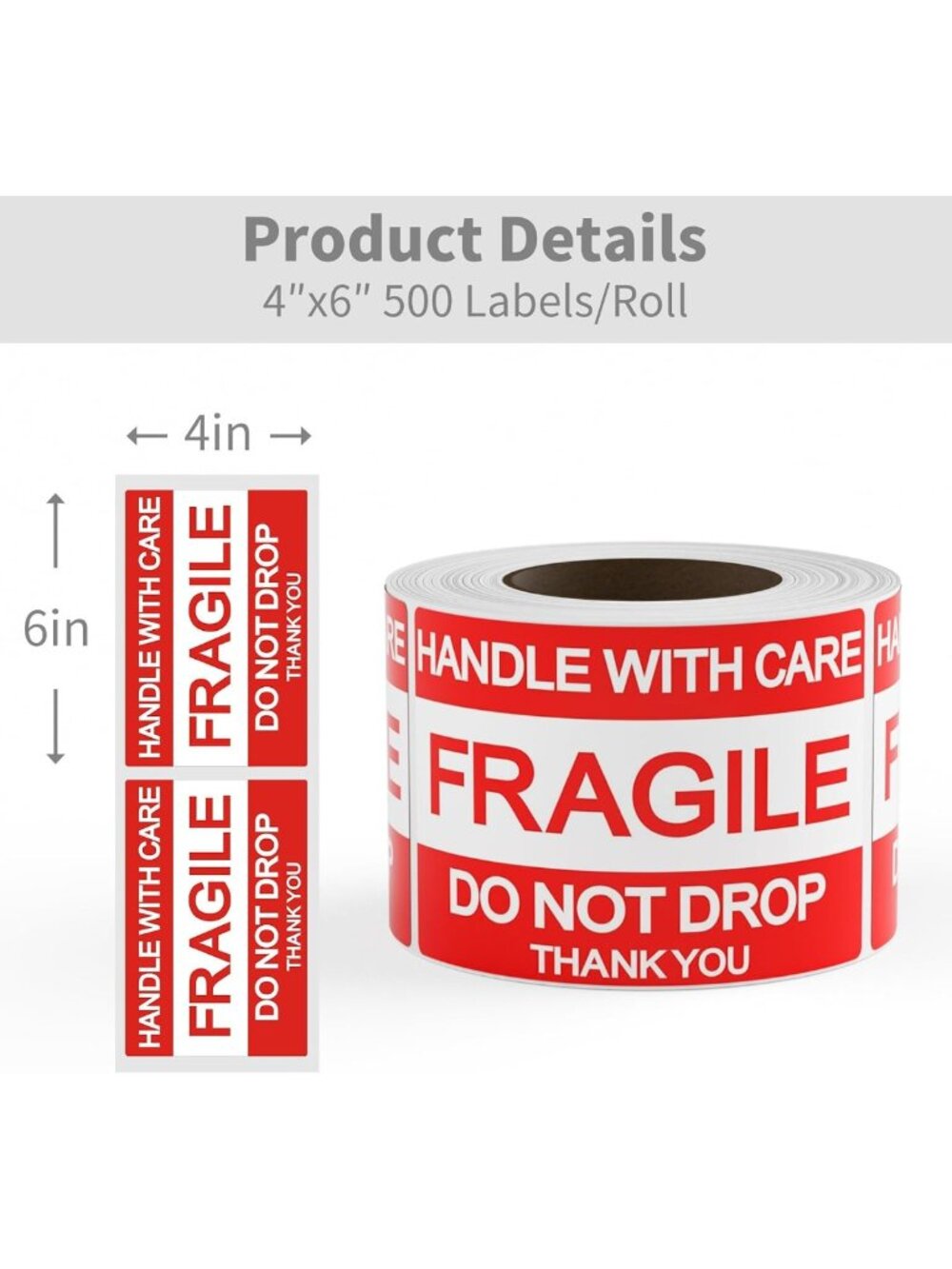 500 Fragile Shipping Stickers - Handle with Care, Do Not Drop Labels, Permanent - Picture 3 of 7